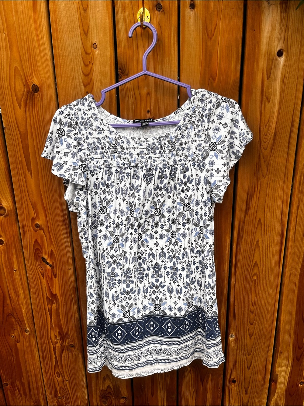Hilary Radley White and Navy Printed Short-Sleeve Tunic